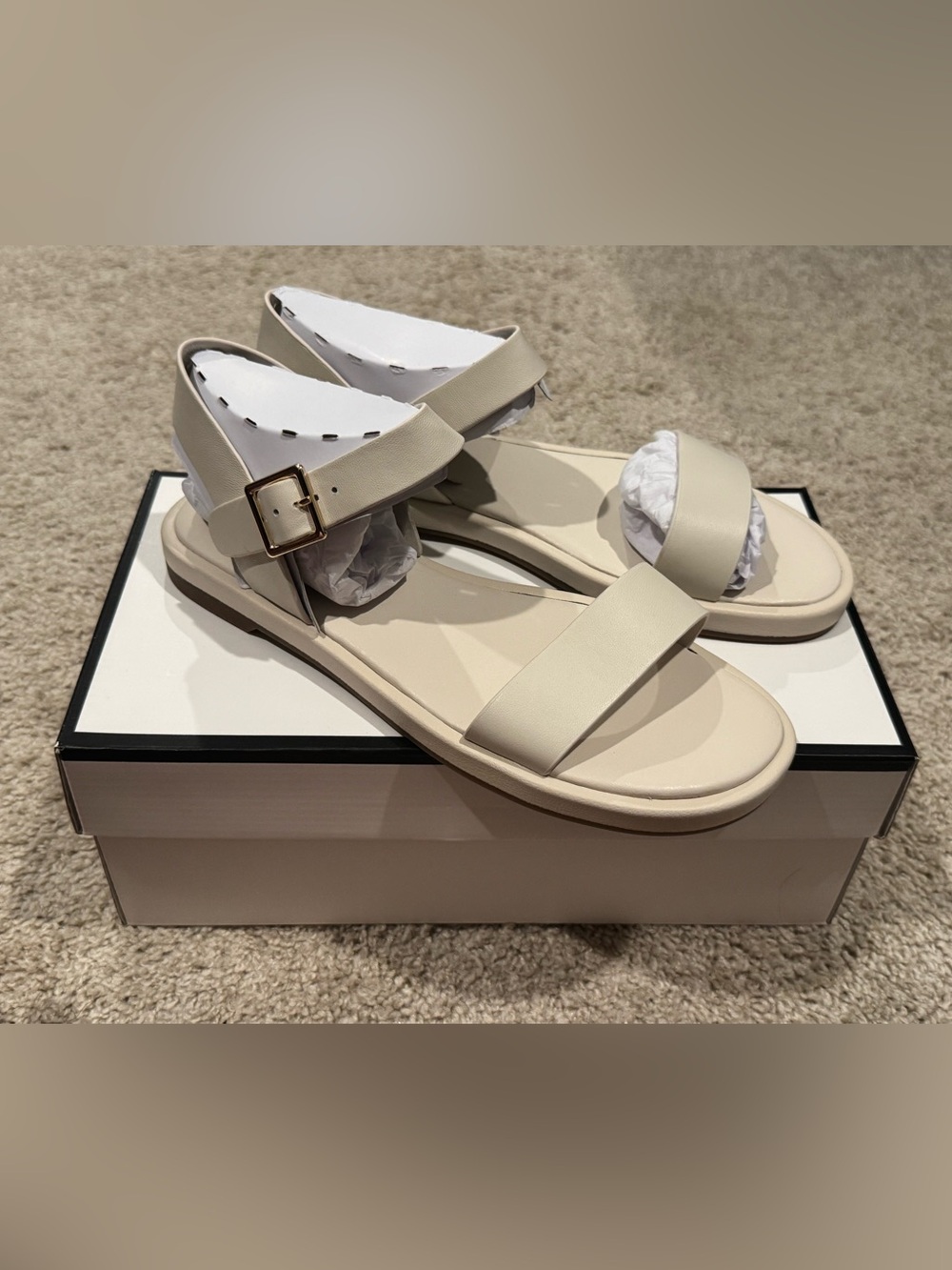 Steve Madden Cream Ankle-Strap Flat Sandals